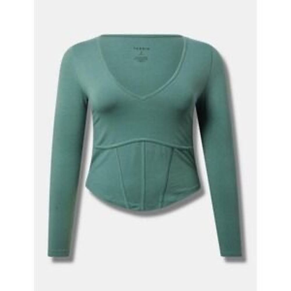 Torrid NWT Sz 14 Large Foxy V-Neck Corset Top Green Long Sleeve Casual Womens